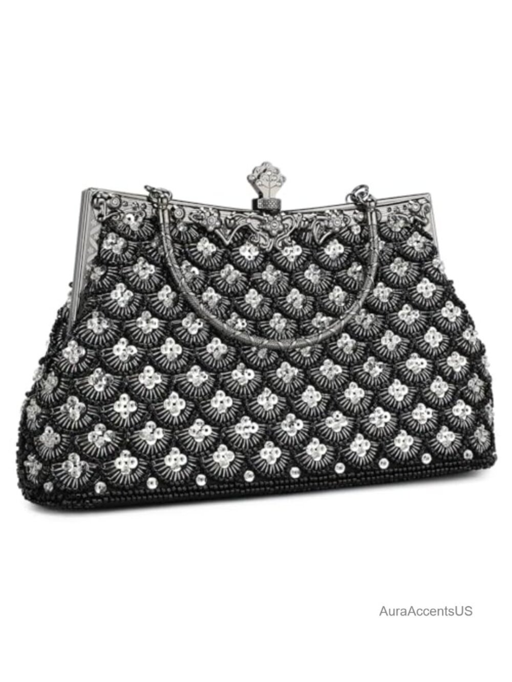 Vintage Floral Beaded Rhinestone Embroidery Clutch Evening Handbag Wedding